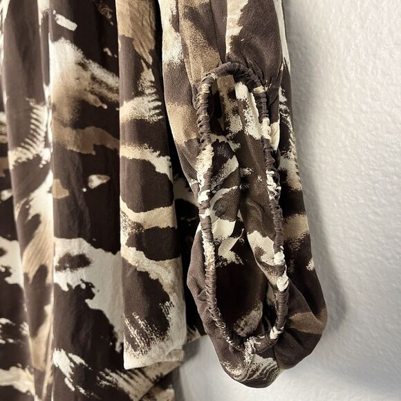 Saks Fifth Avenue 100% Silk Top Blouse Women Size 16 Retro Brown Dolman Sleeves - Picture 5 of 8